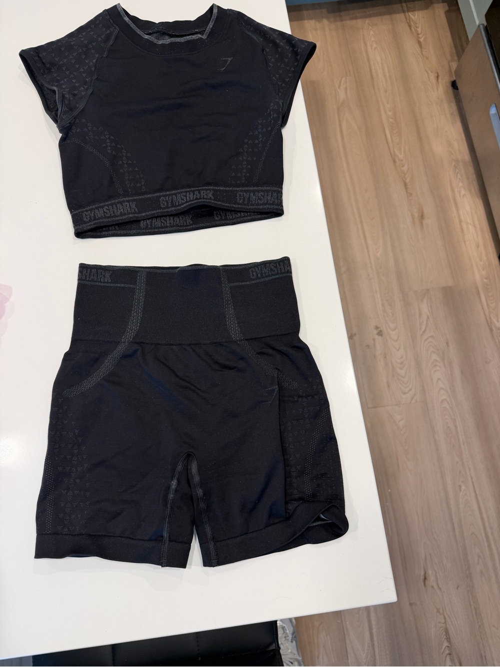 Gymshark Black Seamless Crop Top & High-Waist Shorts Set - Solid Black